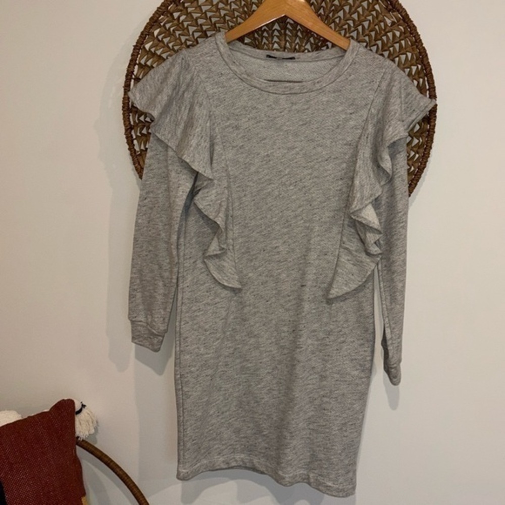 Cable Stitch heathered gray ruffled details crewneck sweatshirt dress size small